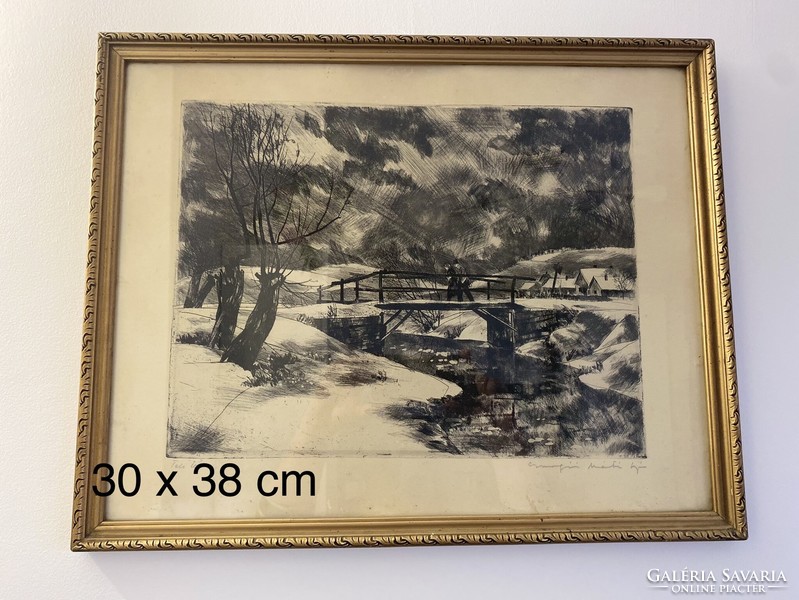 Máté lajos Csurgói: winter landscape, etching