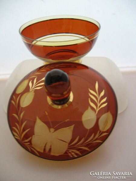 Art deco arany pillangós bordó-barna  Bohemia bonbonier