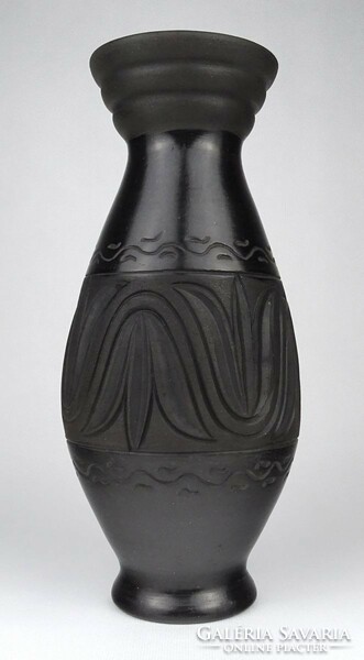 1N530 old large reed yard black earthenware vase 28 cm