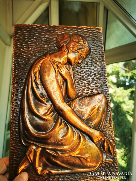 Antique Greek woman, copper relief