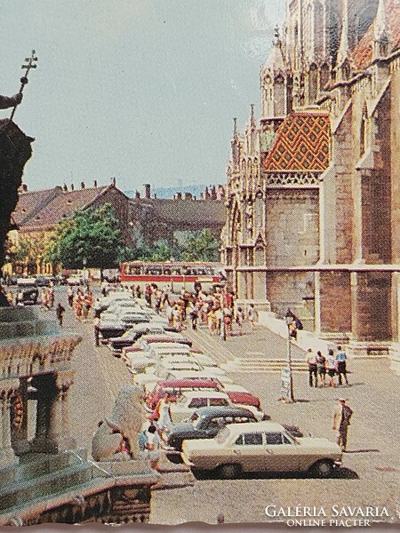 Old postcard 1974 Budapest Matthias Church photo postcard old cars