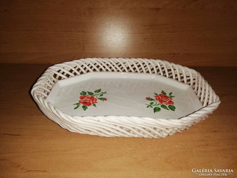 Bodrogkeresztúr ceramic serving bowl with openwork edge rose pattern 14.5*21.5 cm (bb)