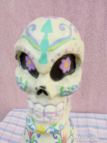 Skull totem pole painted, carved sculpture, unique rarity