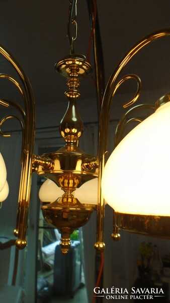 Nice special old 5-bulb copper and metal chandelier in flawless, complete condition