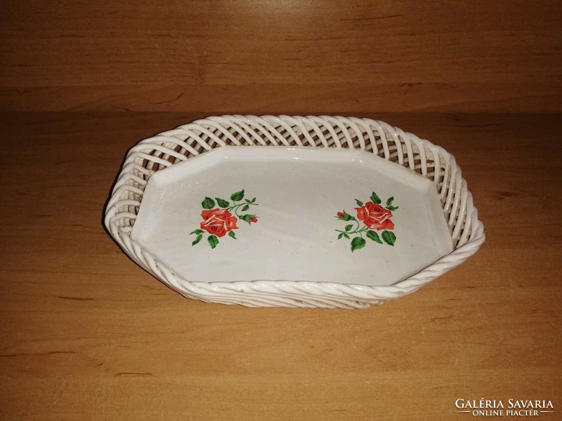 Bodrogkeresztúr ceramic serving bowl with openwork edge rose pattern 14.5*21.5 cm (bb)