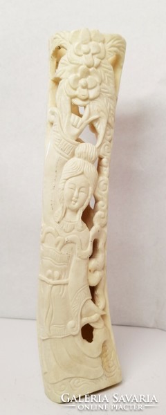 Bone carving with a Chinese sage and a young lady. A unique antique handcrafted artefact is a rarity