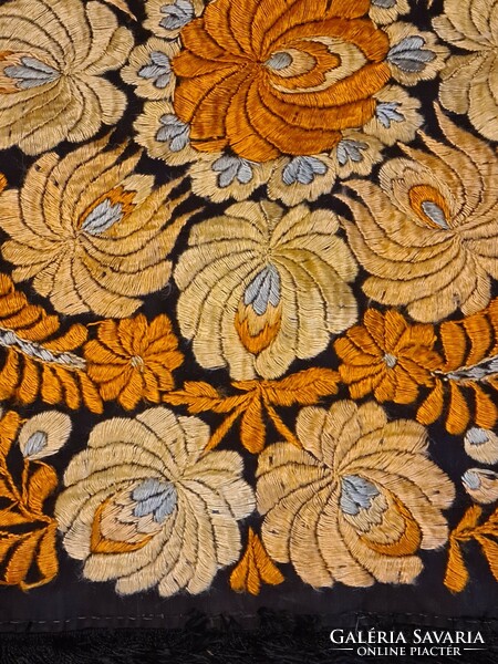 Antique matyó tablecloth, handwork embroidered with silk thread, in terracotta color scheme