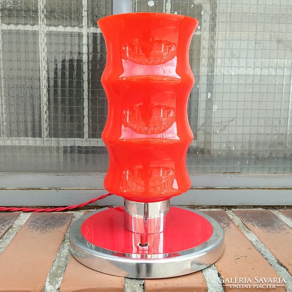 Art deco - streamlined table lamp renovated - special shape red glass shade