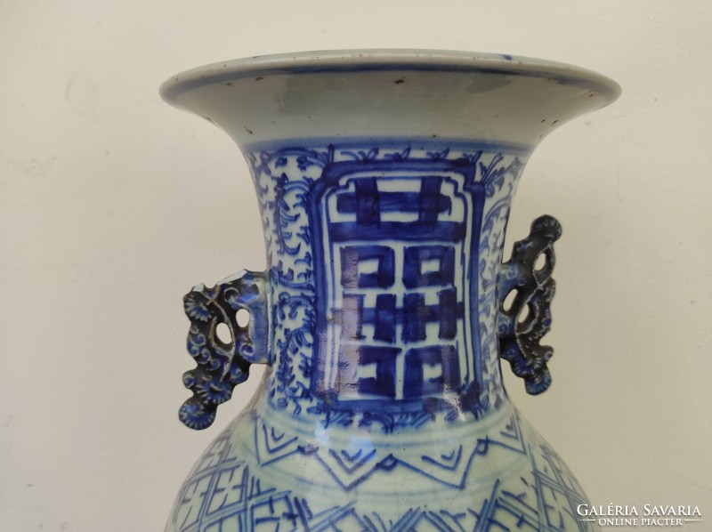 Antique Chinese porcelain large blue wedding favor vase broken handle 872 7459