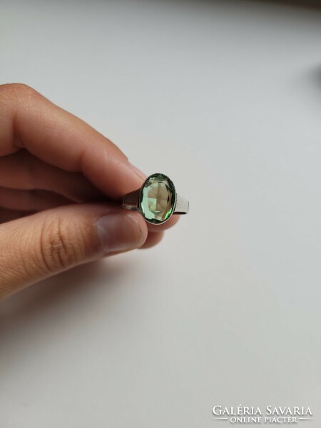 Art deco emerald or green sapphire stone silver ring!!