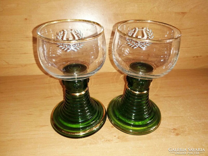 Pair of gold-plated, green-bottomed glass glasses - 12 cm high (ap-1)