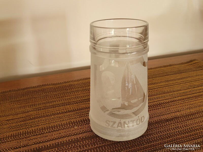 Retro Balaton souvenir sailing ship patterned glass jar, jar, souvenir, 0.5 liter