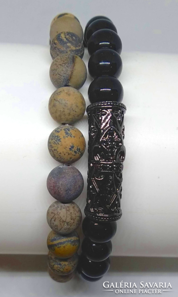 Férfi ásvány karkötő szett, ónix achát és matt képjáspis gyöngyökből 300(1)