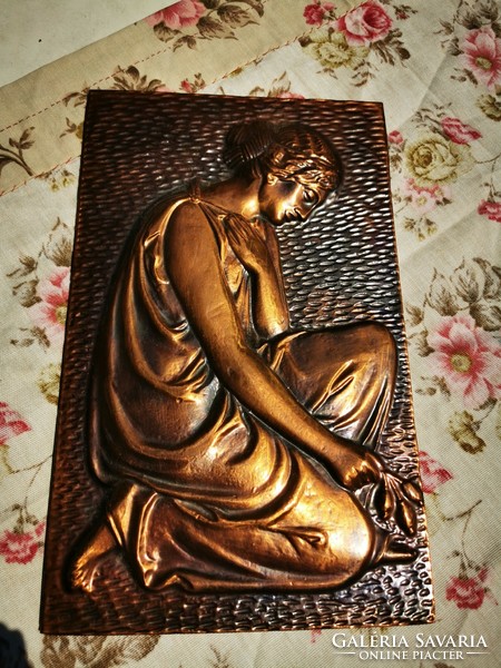 Antique Greek woman, copper relief