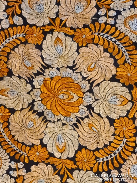 Antique matyó tablecloth, handwork embroidered with silk thread, in terracotta color scheme