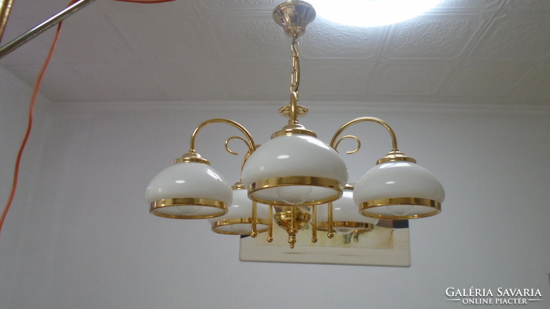 Nice special old 5-bulb copper and metal chandelier in flawless, complete condition