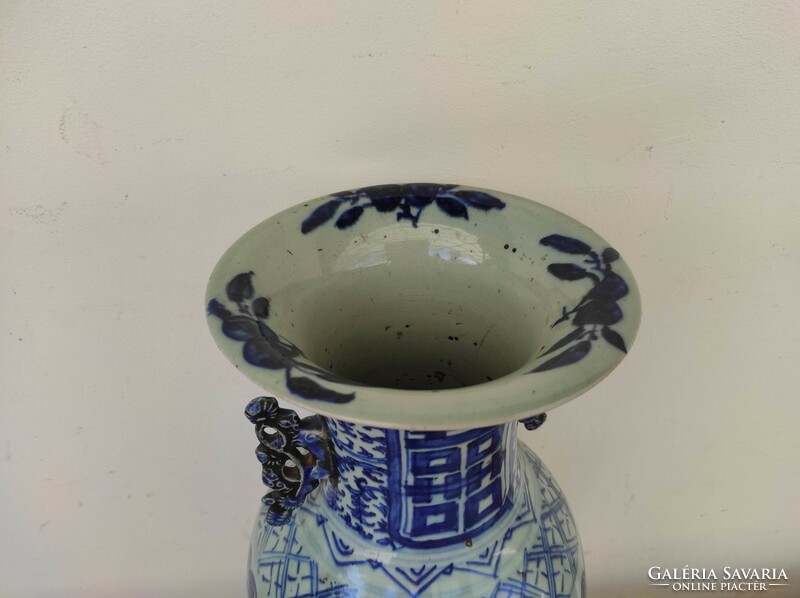 Antik kínai porcelán nagy kék esküvői jókívánság váza füle törött 872 7459