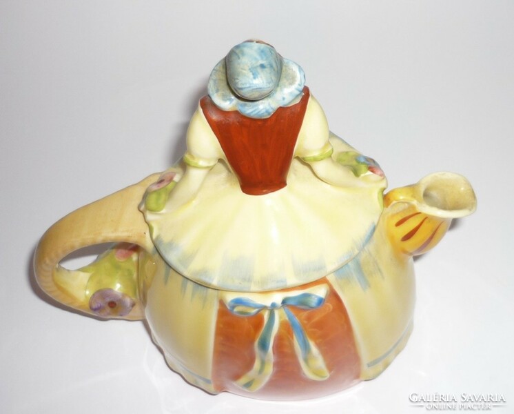 Antique majolica teapot, lady with pouring flower basket, also for collectors!!!