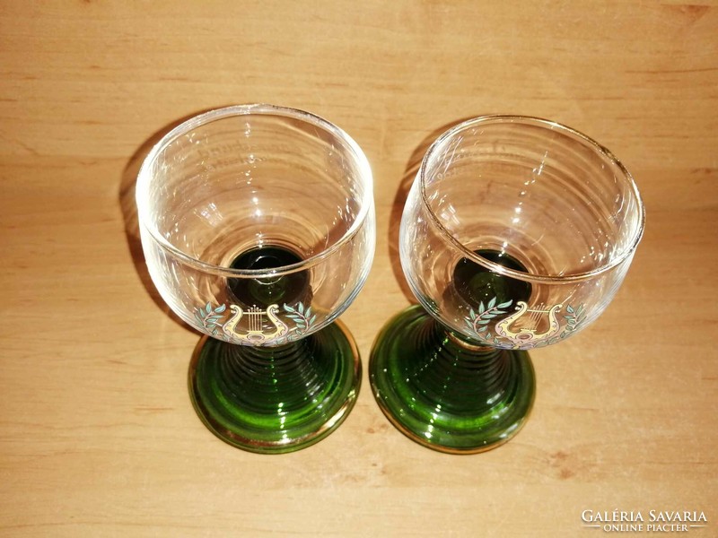 Aranyozott, zöld talpas üveg pohár párban - 12 cm magas  (ap-1)