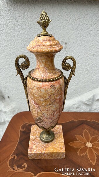 Pair of marble-copper urns