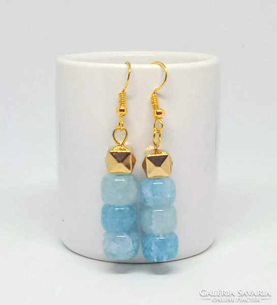 Blue dragon vein agate mineral earrings with gold-colored fittings