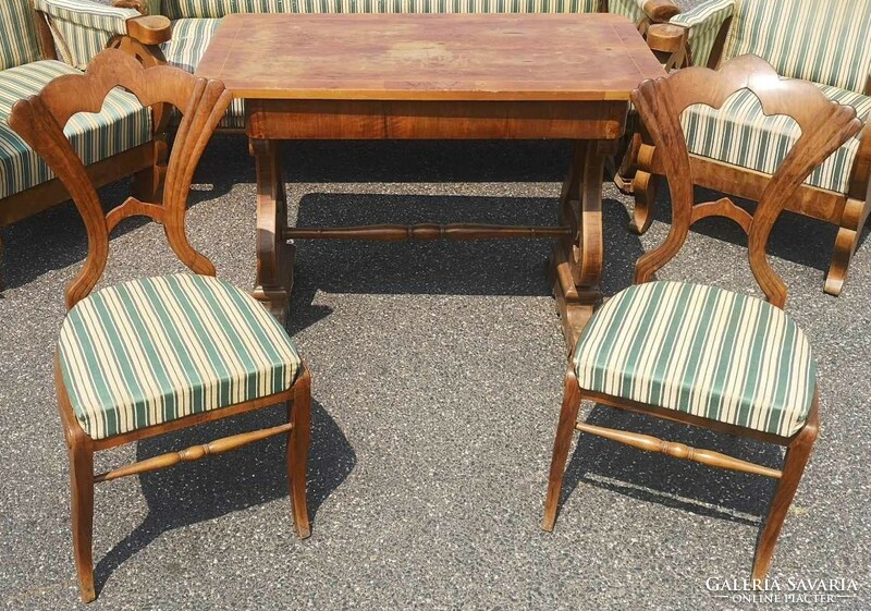 Antique Biedermeier armchair, table, chair.