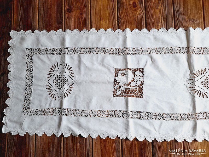 Antique women's bedspread, madeira, lace runner, tablecloth, curtain, home textile, 278 x 54 cm