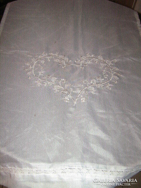 Beautiful special snow-white vintage embroidered tablecloth runner