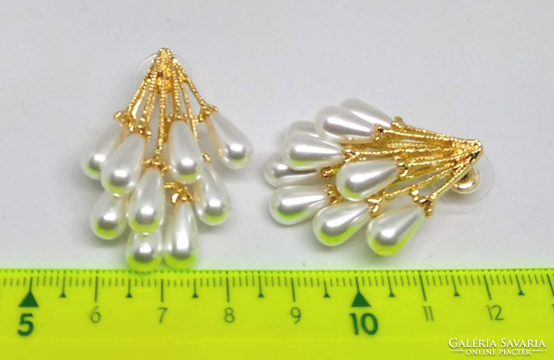 White many beaded gold plated earrings