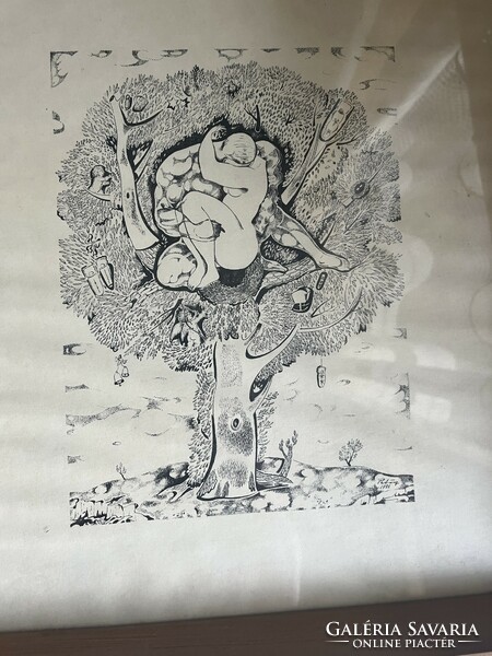 Ink and pen drawing by Lajos Petőcz entitled Tree of Life