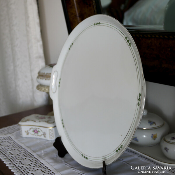 Haas & czjzek schlaggenwald 40 cm bowl with handle. Art deco plaid pattern.