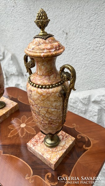 Pair of marble-copper urns