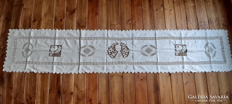 Antique women's bedspread, madeira, lace runner, tablecloth, curtain, home textile, 278 x 54 cm