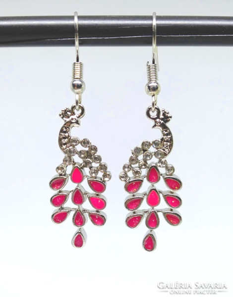 Peacock pink opal and rhinestone crystal earrings