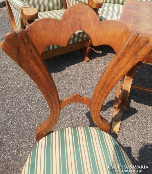 Antique Biedermeier armchair, table, chair.