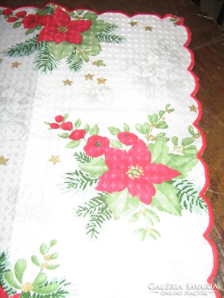 Gyönyörű selyemdamaszt karácsonyi slingelt szélű terítő asztalközép