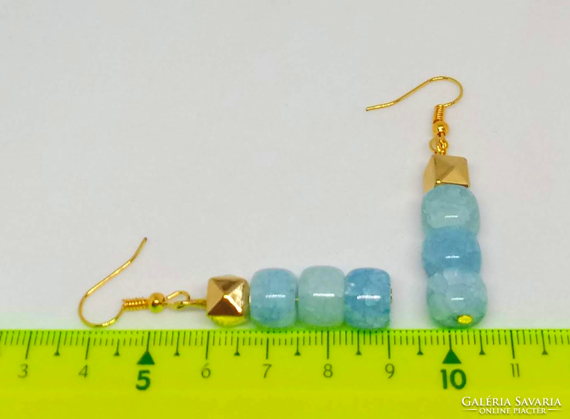 Blue dragon vein agate mineral earrings with gold-colored fittings