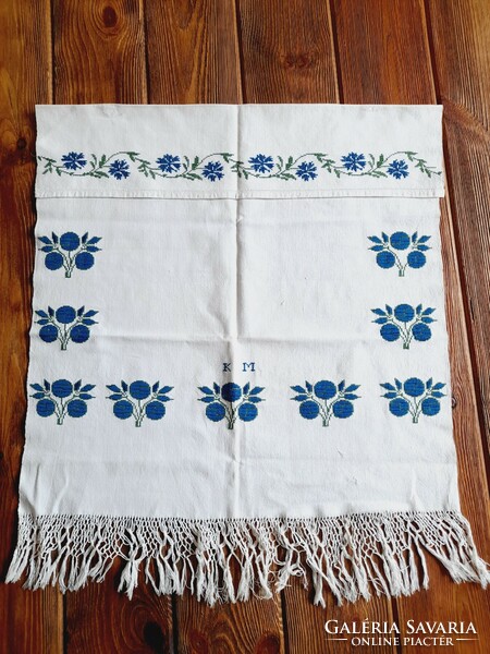 Old decorative towel, km with monogram, 80 x 57 cm