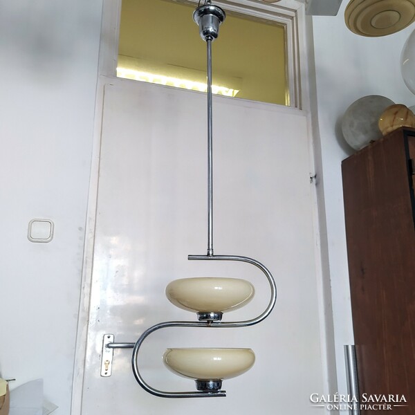 Art deco - streamline - bauhaus 2-burner, chrome chandelier renovated - cream shades
