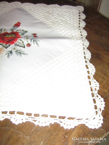 Beautiful decorative pillow with hand-crocheted flower insert