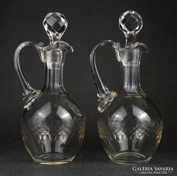 1O081 old polished oil vinegar glass pouring pair 22 cm