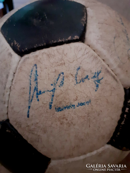 1967/68-Austrian national football ball relic with players' signatures and small flag