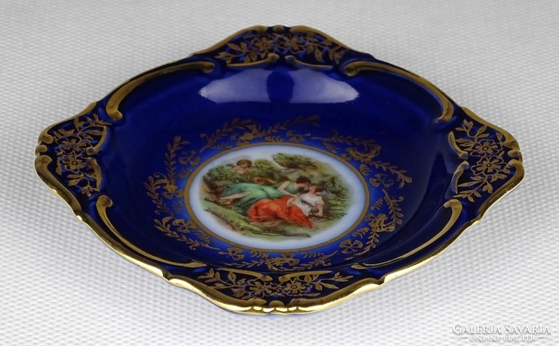 1N979 old gilded cobalt blue German pm martinroda porcelain ring holder bowl
