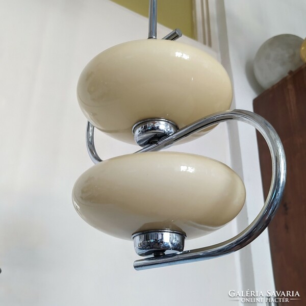 Art deco - streamline - bauhaus 2-burner, chrome chandelier renovated - cream shades