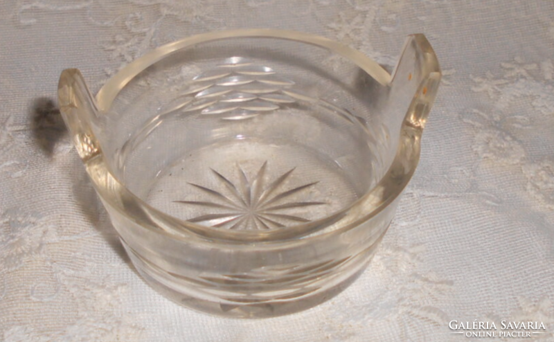 Antik csiszolt-metszett  dézsa alakú asztali üveg sótartó