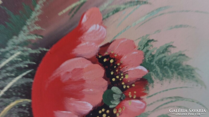 (K) beautiful flower still life painting with poppies 76x56 cm with frame