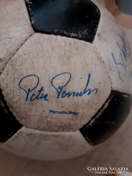 1967/68-Austrian national football ball relic with players' signatures and small flag