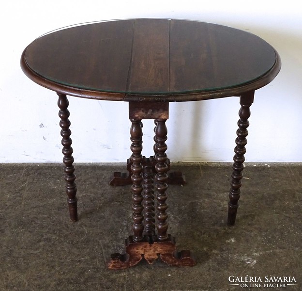 1O123 old folding oval small special table with glass top