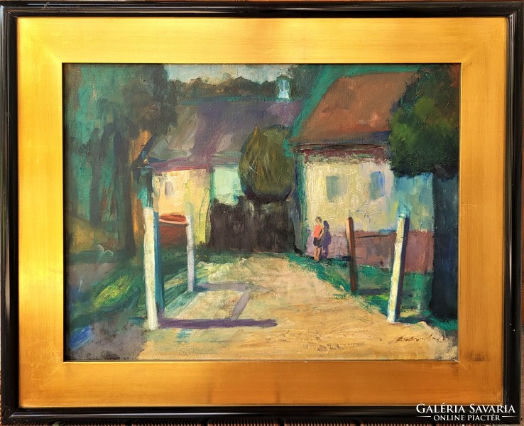 102X82cm! László Ridovics (1925 - 2018) in front of the house c. Issued in a workshop with original warranty!