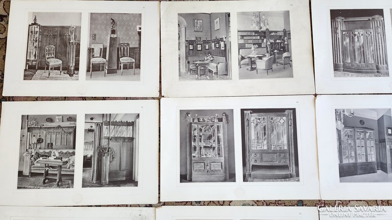 Paris World Exhibition 1900 marked Art Nouveau Budapest furniture interior picture 50 cm 13 pieces of interior design